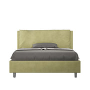 BS COM Letto matrimoniale francese con rete imbottito 140x210 microfibra tè verde Large