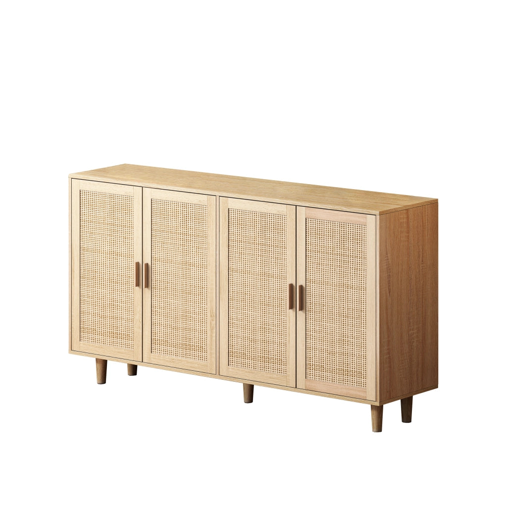 Credenza alta con 4 ante e ripiano regolabile per soggiorno in truciolare 158 x 40 x 88 cm naturale