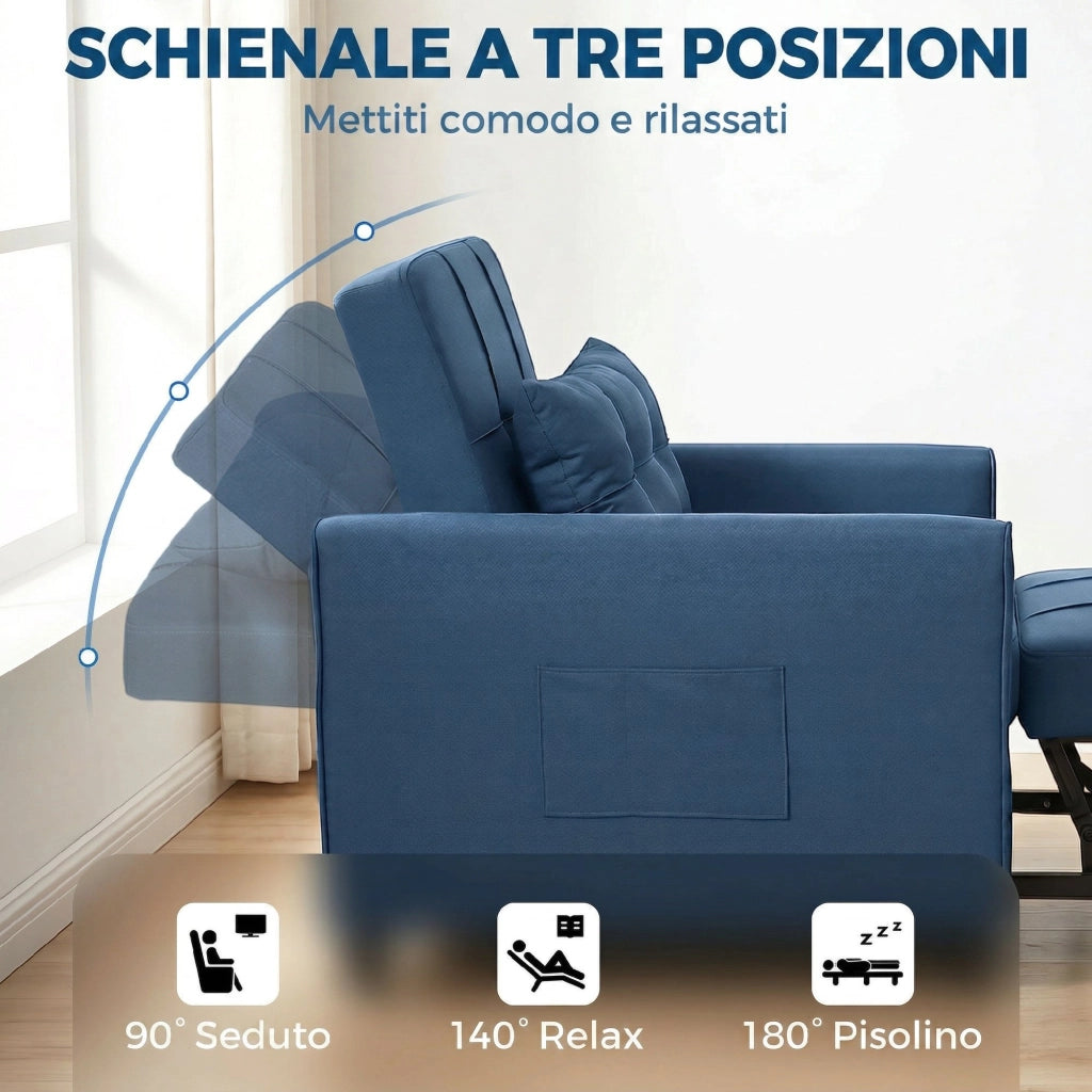 Poltrona Letto Pieghevole con Schienale Regolabile e Cuscino ¨C Minimal ¨C Blu
