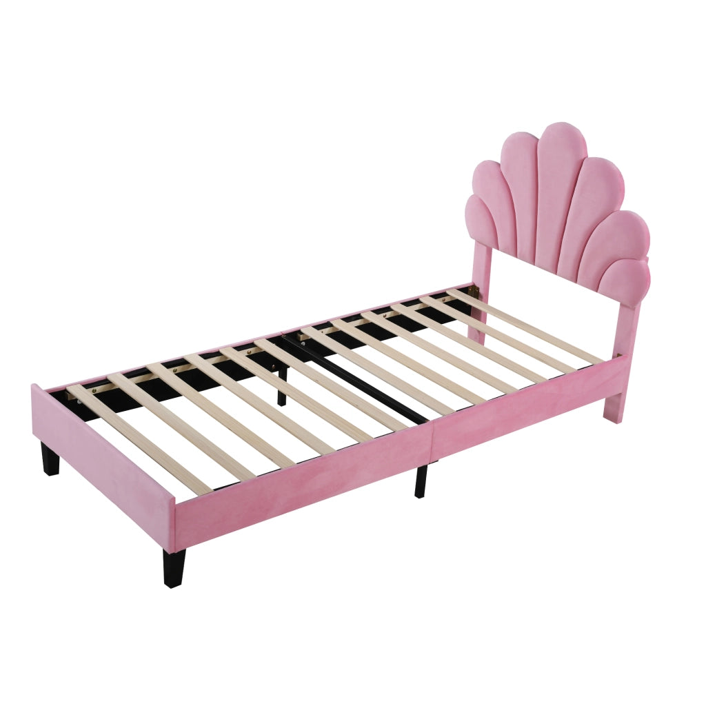 Upholstered Kids Bed;90x200 cm;flower-shaped headboard;velvet;pink
