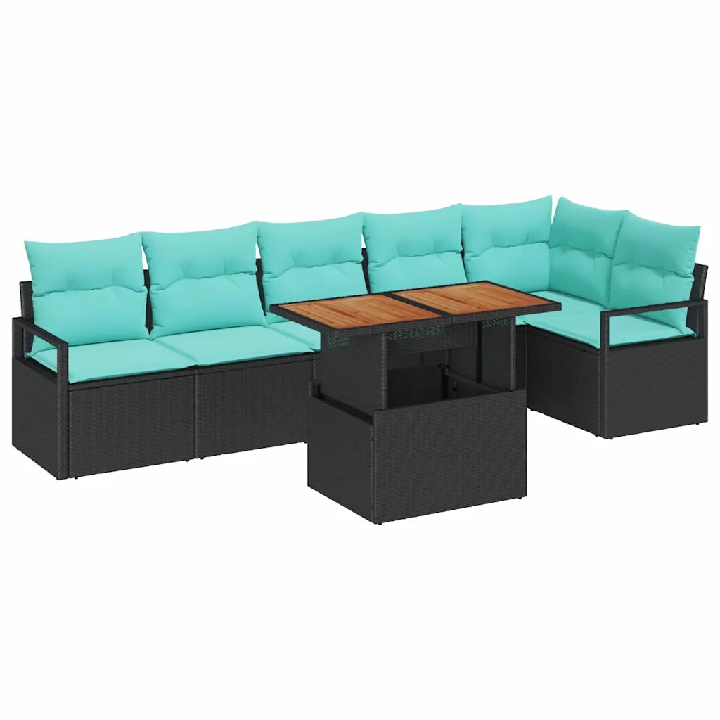 Set da Pranzo per Giardino con cuscino 7 pcs Nero e Verde acqua 3349724