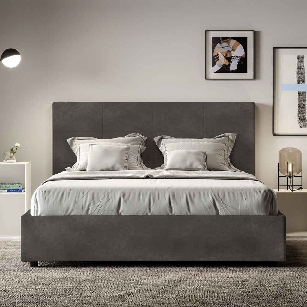 BS COM Letto una piazza e mezza senza rete imbottito 130x190 microfibra grigio