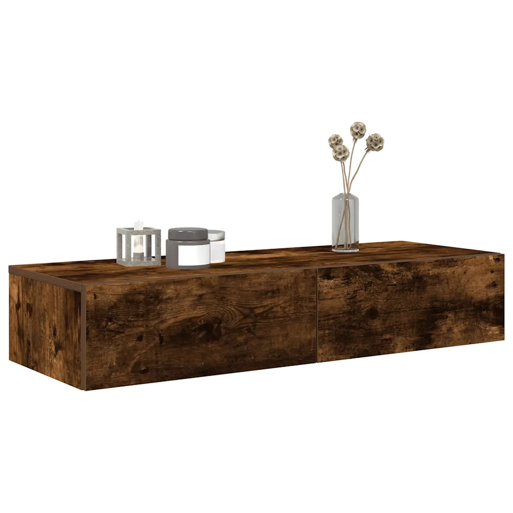 Scaffale a Parete con Cassetti Fumo 100x36x19 cm in Truciolato 859990