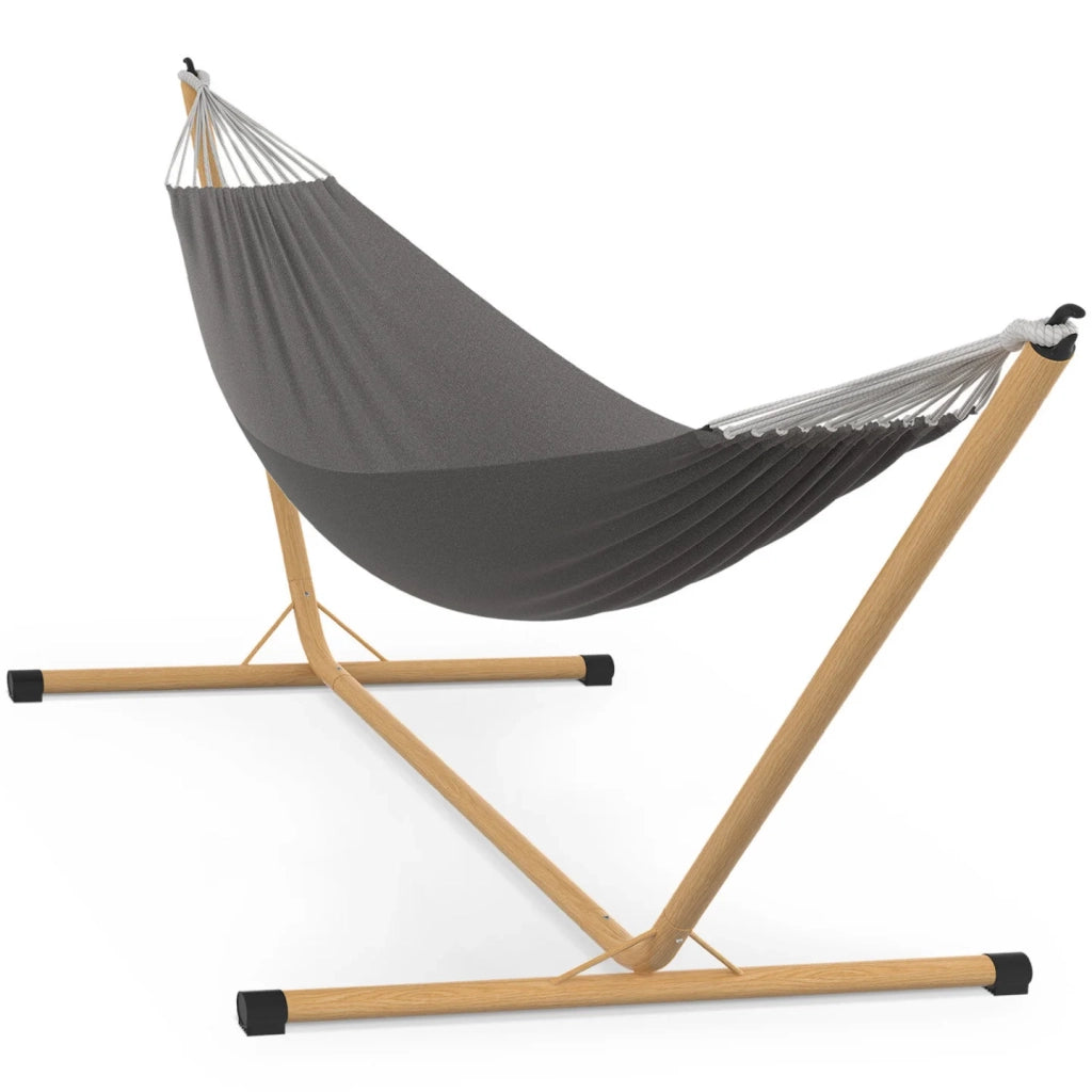 IDMarket - Amaca con supporto in metallo effetto legno e tela grigio antracite