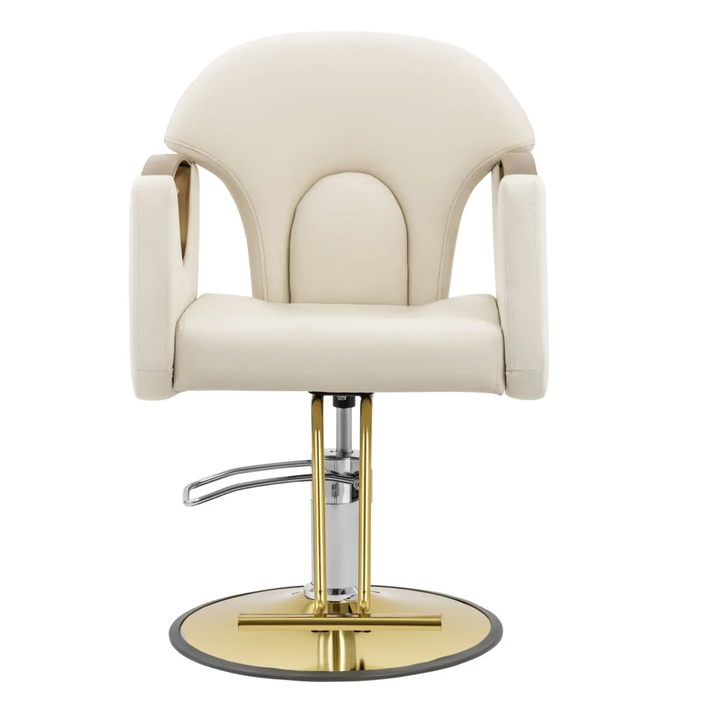 Poltrona professionale da parrucchiere con poggiapiedi 180 kg PVC acciaio crema 14_0008945