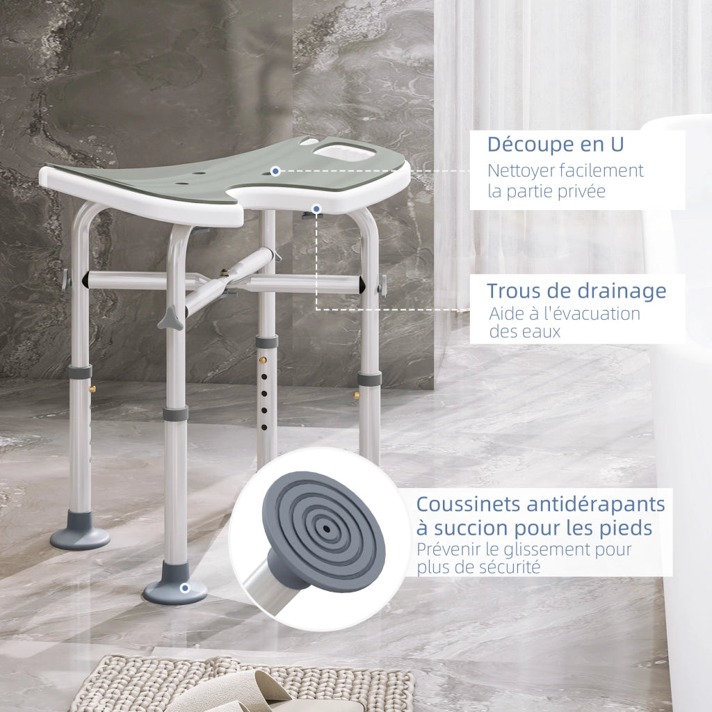 Sgabello da doccia regolabile 39-51,5 cm ¨C Xylo ¨C con maniglia e ventose grigio