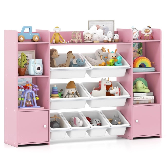 Organizer di stoccaggio grande con 8 cestini removibili per giochi, Organizer armadio di stoccaggio per cameretta e camera Rosa