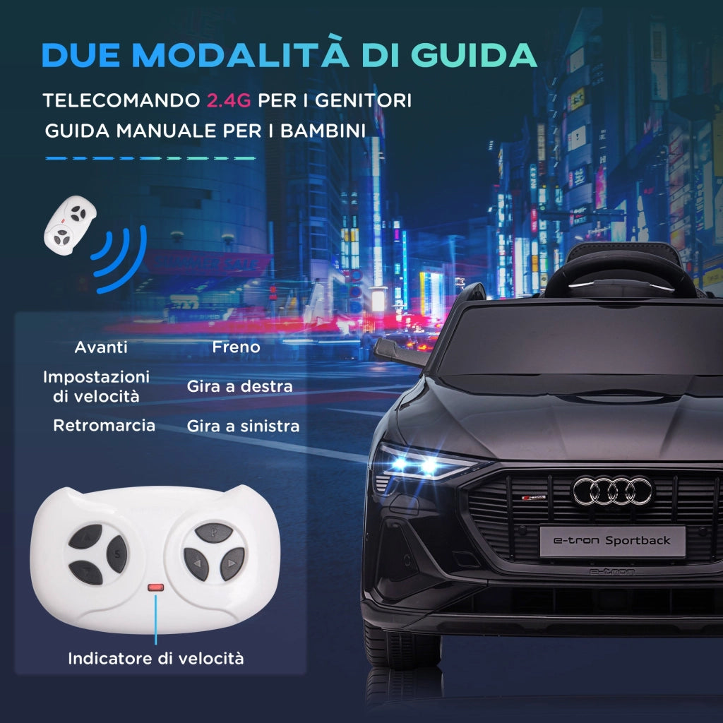 Macchina Elettrica per Bambini 12V con Licenza Audi E-Tron Sportback Nera