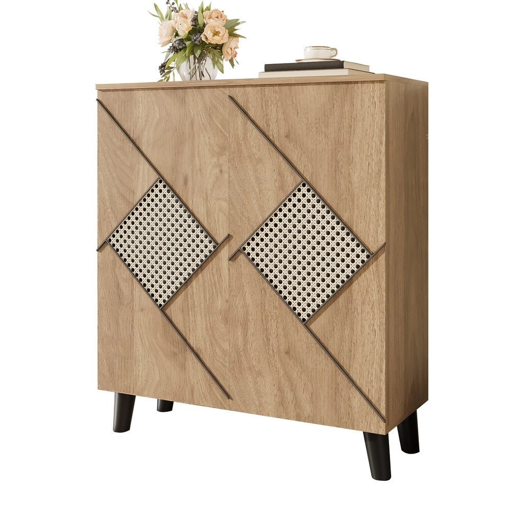 Scarpiera con Ante e Motivo in Rattan ¨C MINIMAL ¨C Bianco, 80x32x91 cm