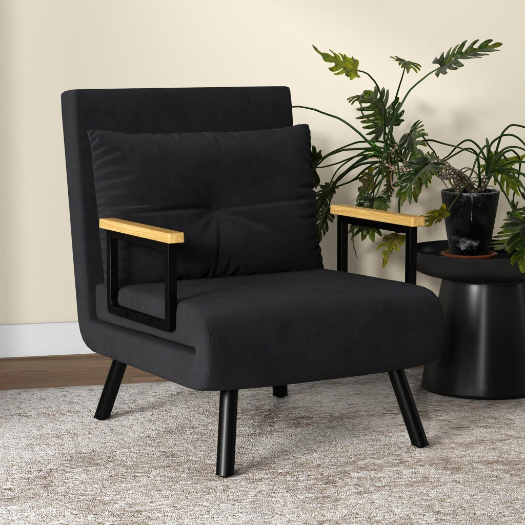 Divano letto singolo imbottito ¨C zephmum ¨C nero, velluto, legno