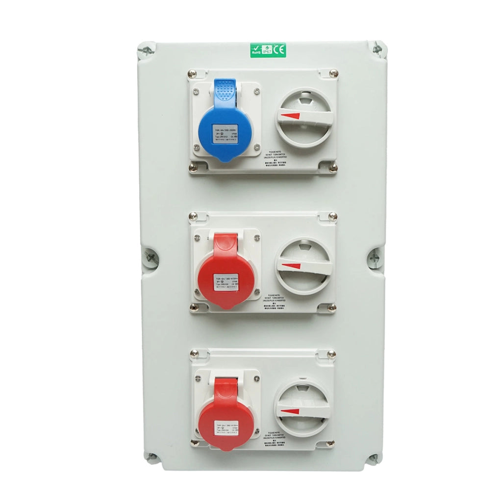 Pannello gruppo prese per organizzazione cantiere 2x415V/16A, 1x250V/16A, 520x300x160mm IP44/IP67 SUNTREE