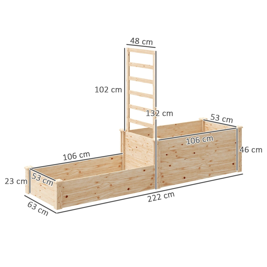 Fioriera Rialzata con Grigliato per Rampicanti e Divisorio 222x63x132 cm in Legno di Abete