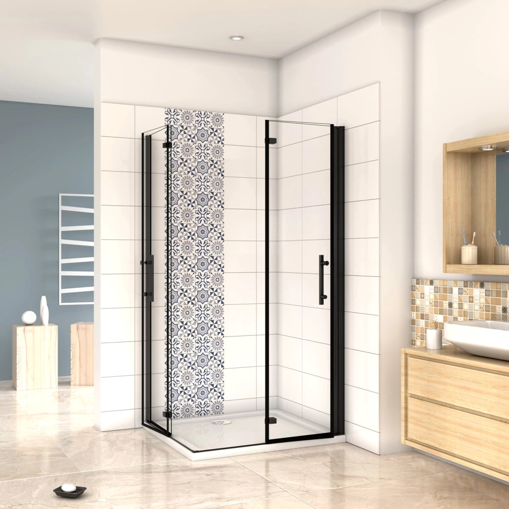 190 cm Box Doccia Angolare Doppia Porta Battente Pieghevole 80x120 cm in Vetro Temperato Trasparente 5 mm Anticalcare Telaio Nero Opaco