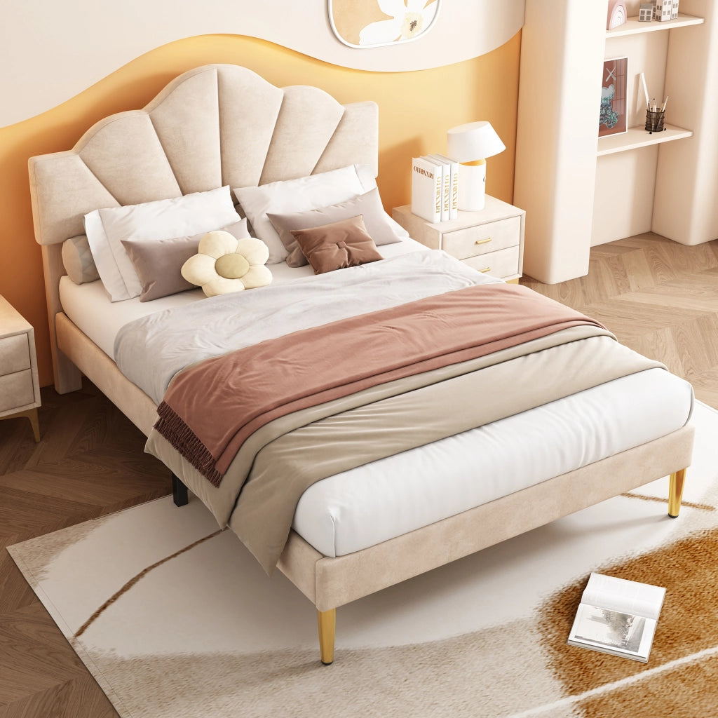 letto imbottito velluto beige 140 x 190 cm