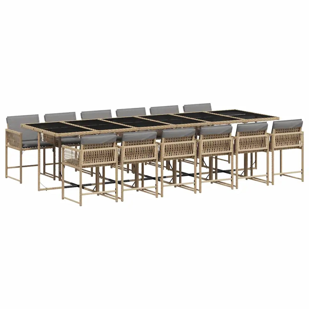 Set Pranzo da Giardino 13 pz con Cuscini Beige Misto Polyrattan