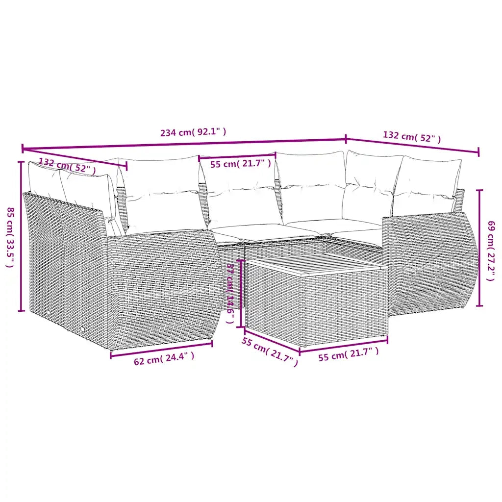 Set Divani da Giardino 7 pz con Cuscini Grigio in Polyrattan 3224906