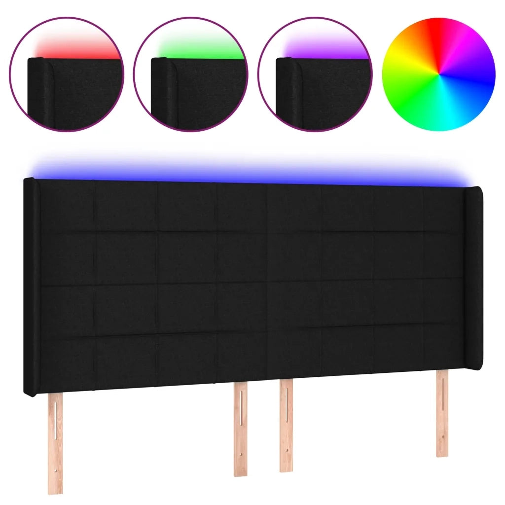 Testiera a LED-Testata con LED Nera 203x16x118/128 cm in Tessuto 834789