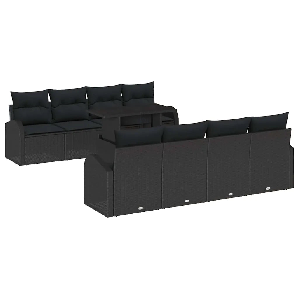 Set Divano da Giardino 9 pcs Nero Rattan in Polipropilene