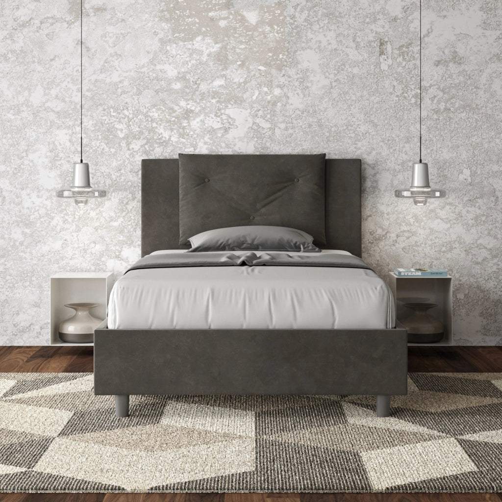 BS COM Letto una piazza e mezza senza rete imbottito 110x190 microfibra grigio