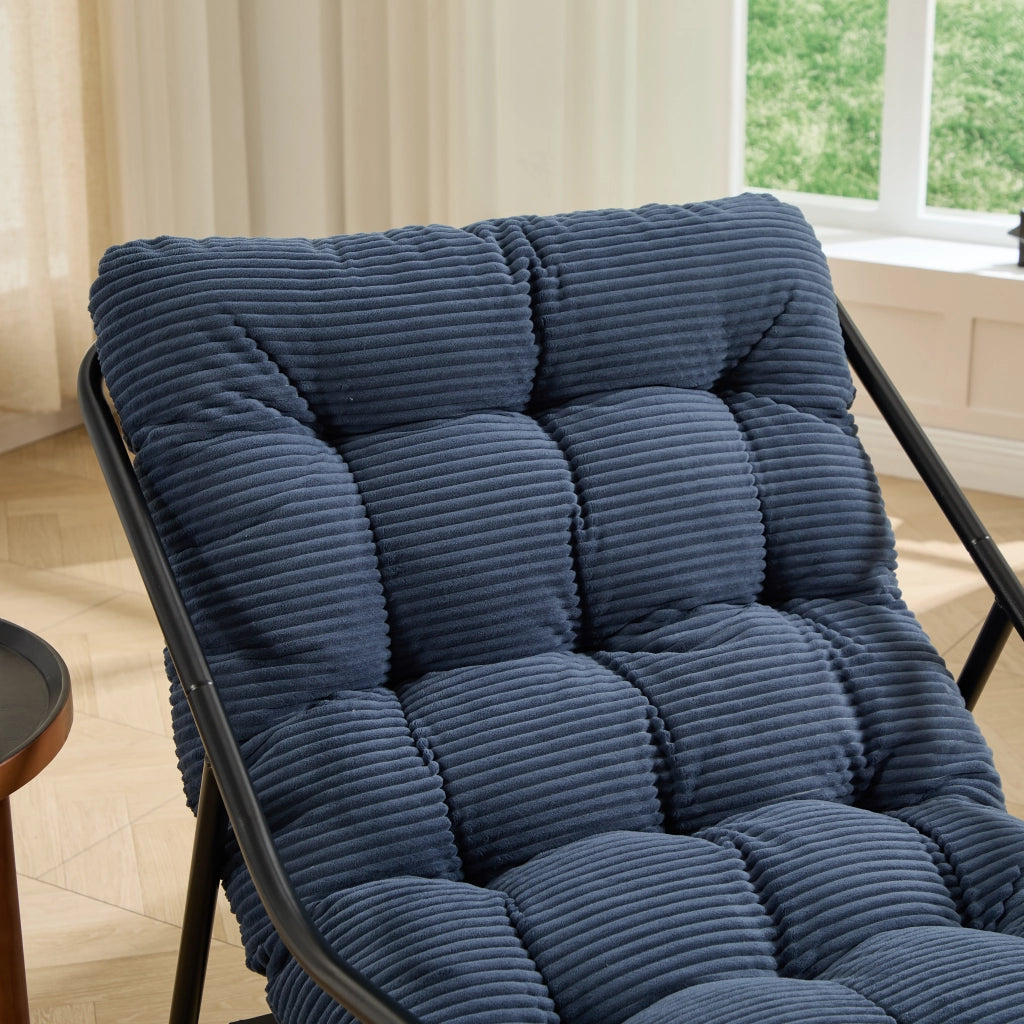 Sedia a Dondolo da Giardino Poltrona con Oscillazione Regolabile e Cuscino Spesso in Acciaio Blu Navy 75 × 116 × 82 cm