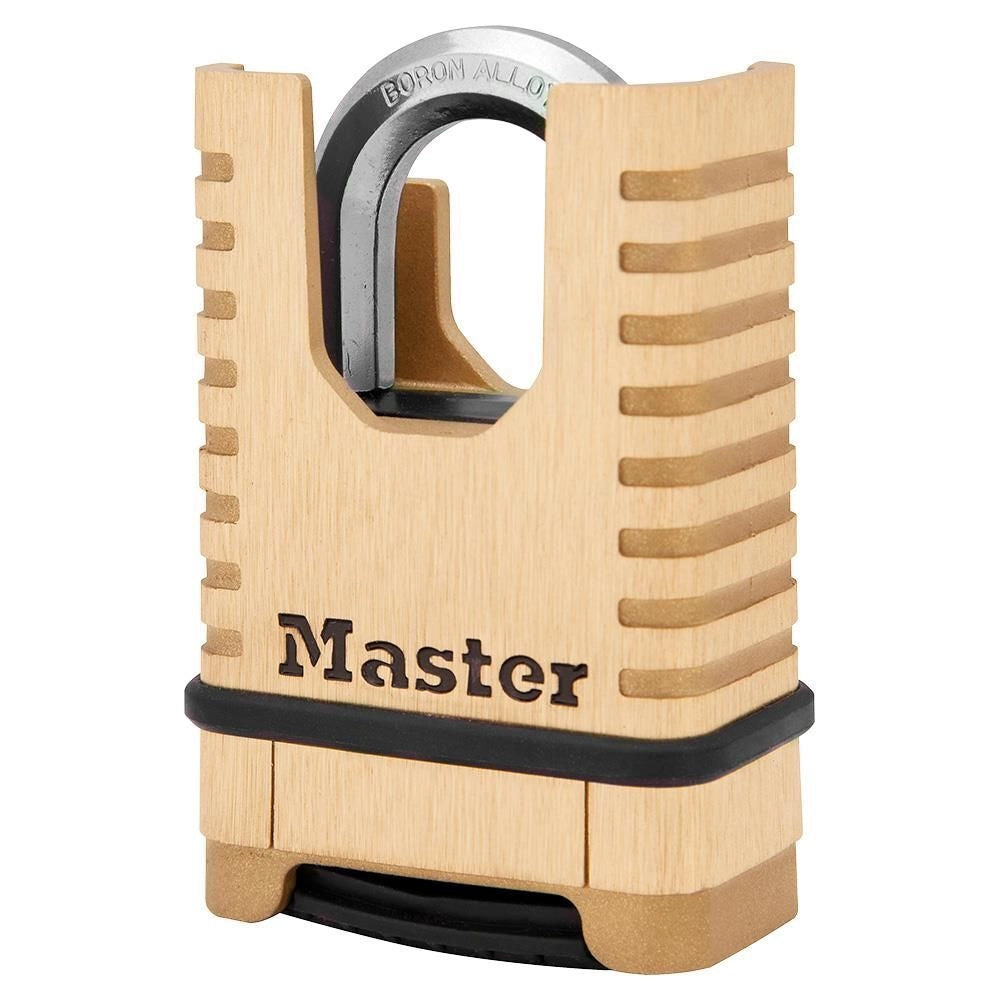 Master Lock M1177EURD Lucchetto a Combinazione in Ottone Massiccio Corpo 57 mm Grillo 28 mm 10000 Combinazioni Protezione Intemperie colore Nero e Oro