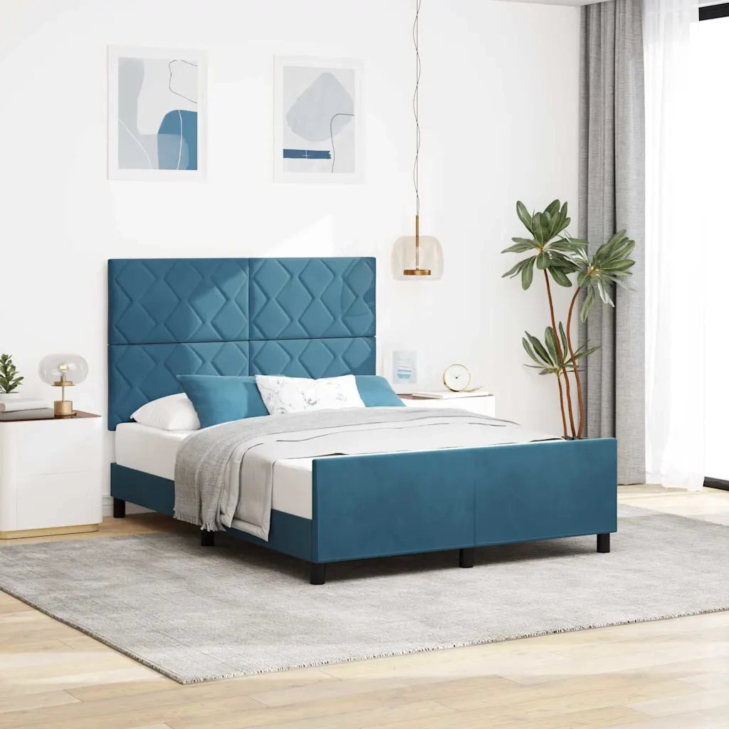 Letto a molle con testiera Blu Scuro 160 x 200 cm Velluto