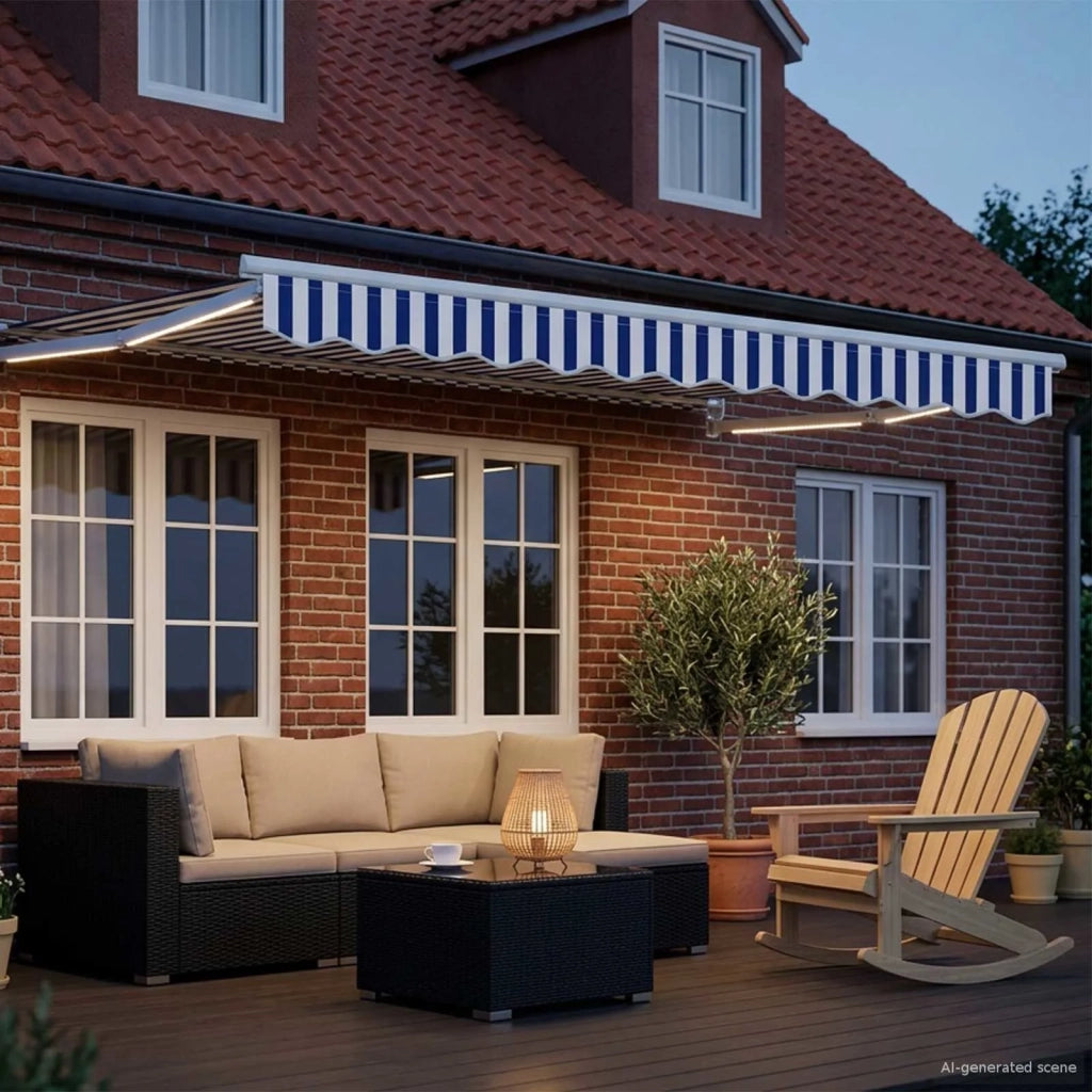 Tenda retrattile manuale con LED Blu e Bianco 3 x 2 m