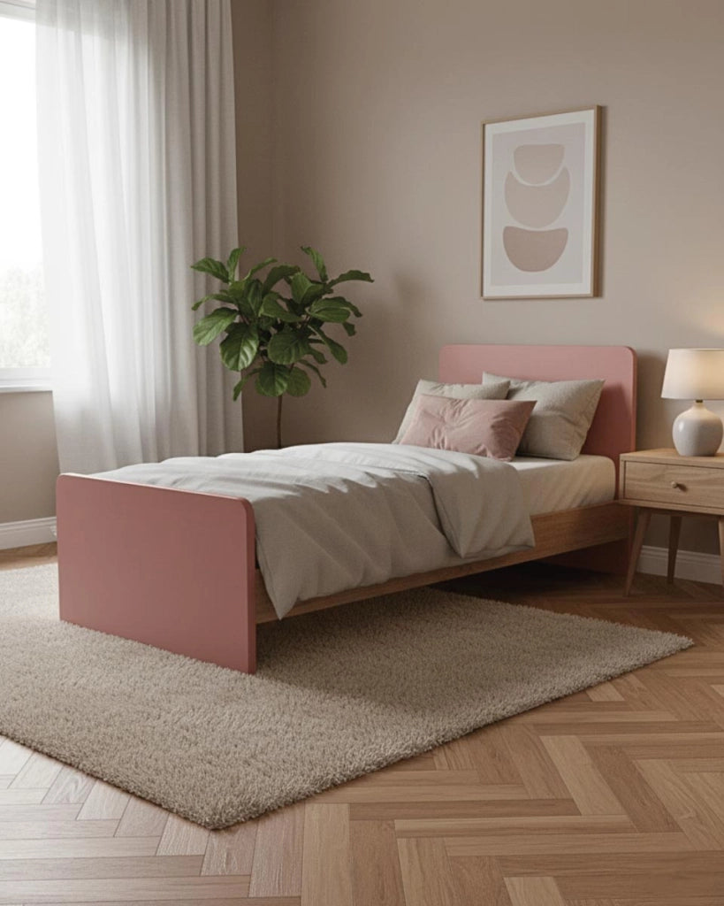 Letto easy con fascioni e pediera - Letto singolo 87 x 197 - Testiera e pediera rosa, fascioni virginia - Rete e materasso esclusi_