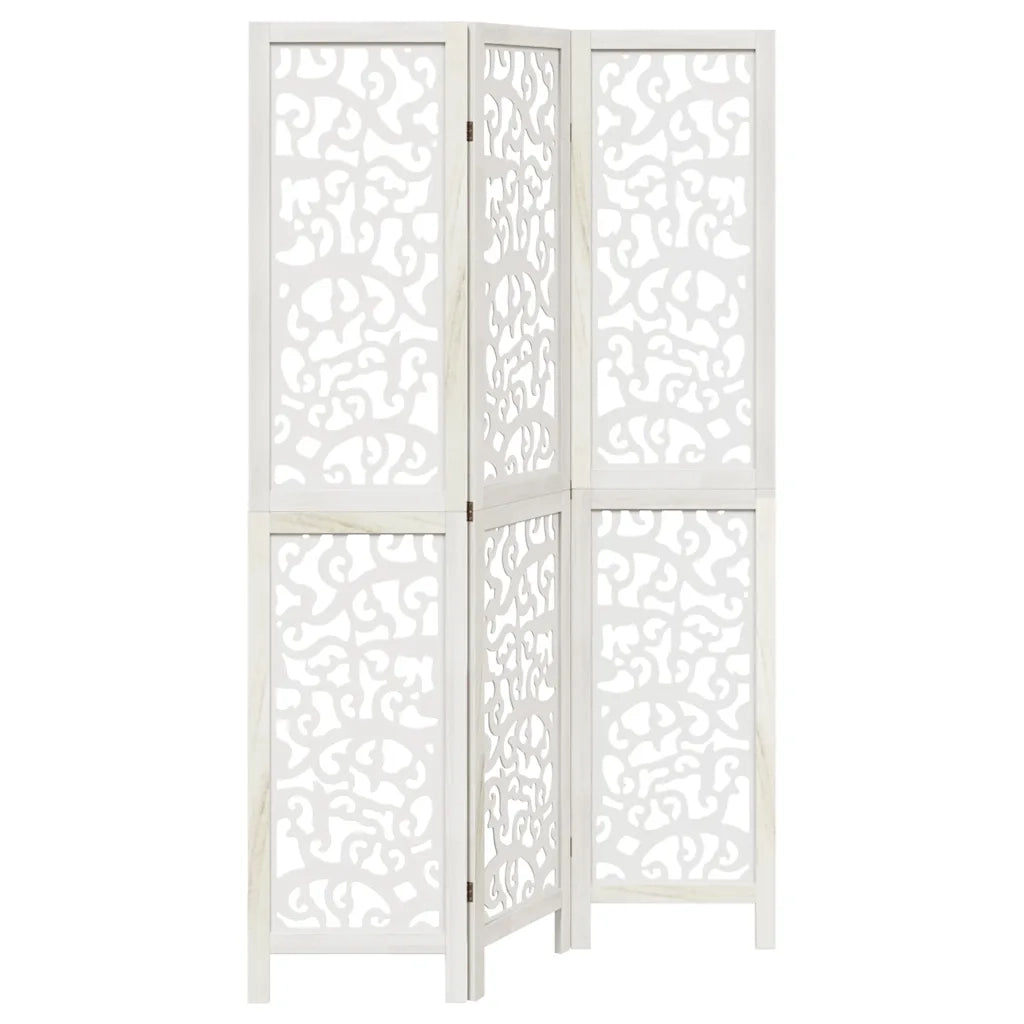 Divisorio Ambienti 3Pannelli Bianco Legno Massello di Paulownia 358734
