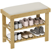 Scarpiera in Bamb¨´ 3 Livelli ¨C Minimal ¨C Crema e Legno Naturale 60x29x49