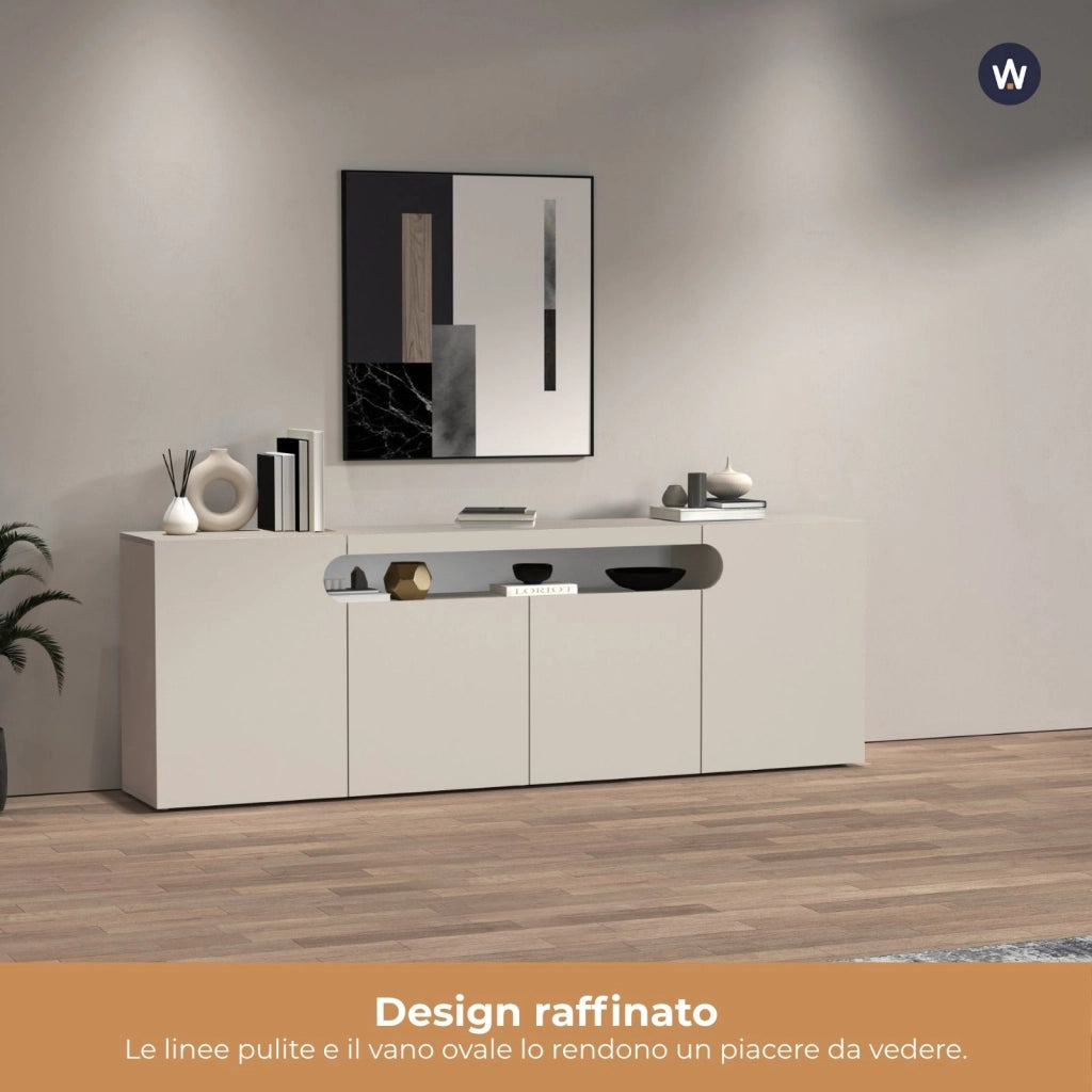 WHOUS Credenza Real con 4 ante e 1 vano aperto cashmere 200x40x80 cm