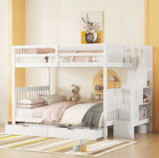 Letto a castello 140x200 cm con scala contenitore; 2 cassetti; in pino e MDF; bianco