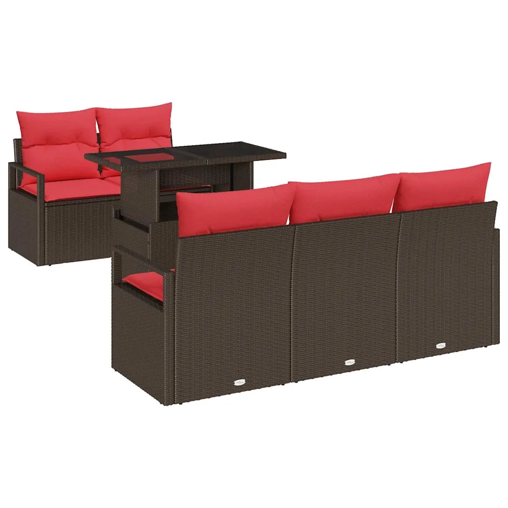 Set Divano da Giardino 6 pcs Marrone e Rosso polyrattan 3348740