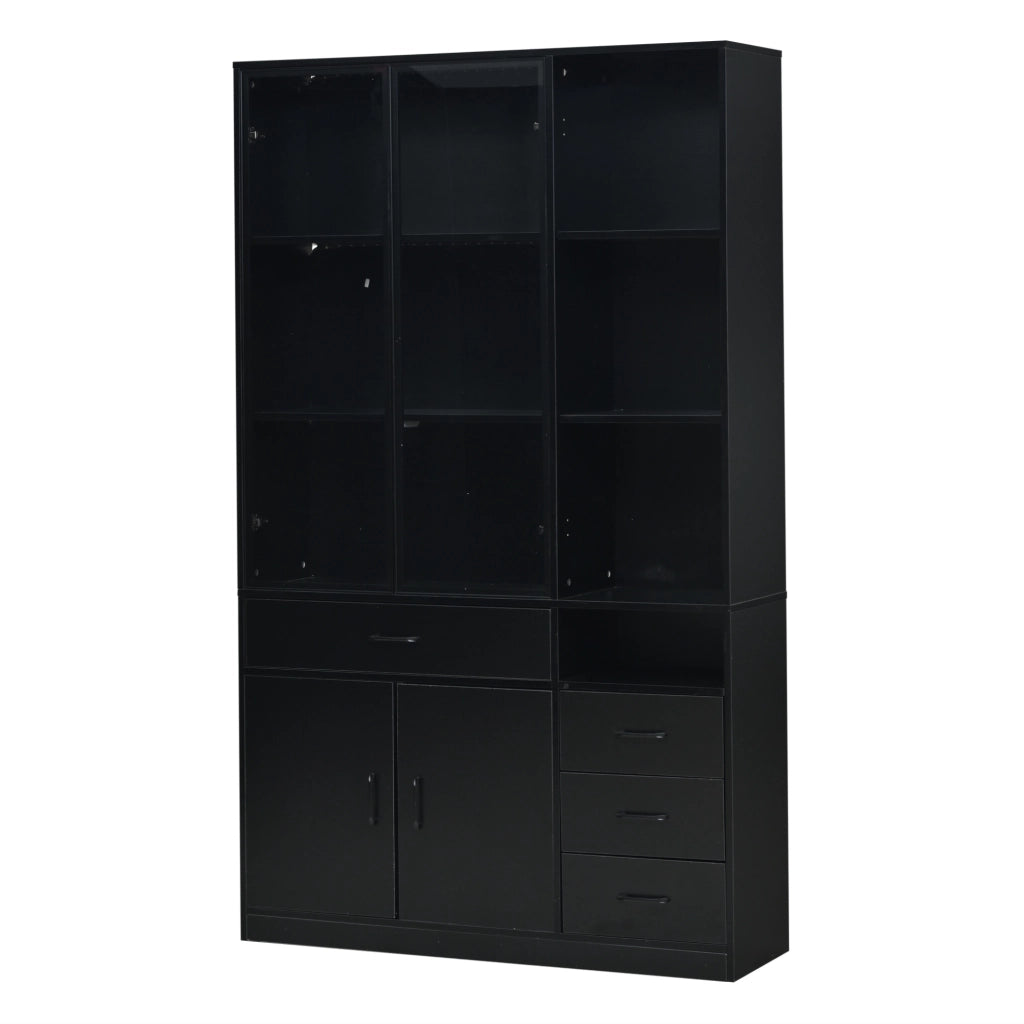 Mobile alto con vetrina in vetro e LED 120x35x200 cm; 4 cassetti; nero