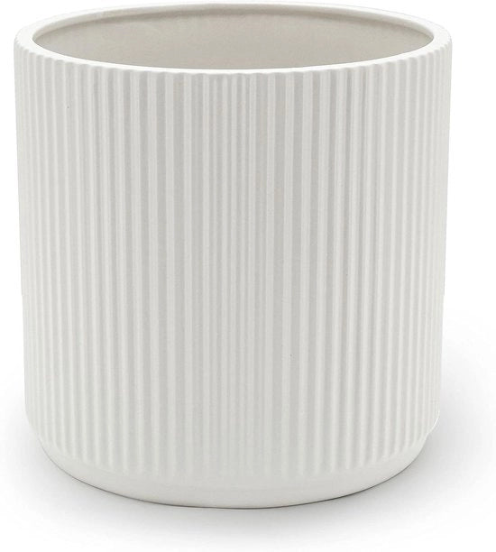 Vaso Ceramico a Correggiatura Circolare - 20.3 cm - Bianco