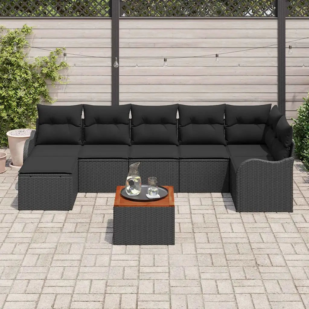 Set Divano da Giardino con cuscino 8 pcs Nero polyrattan 3347485