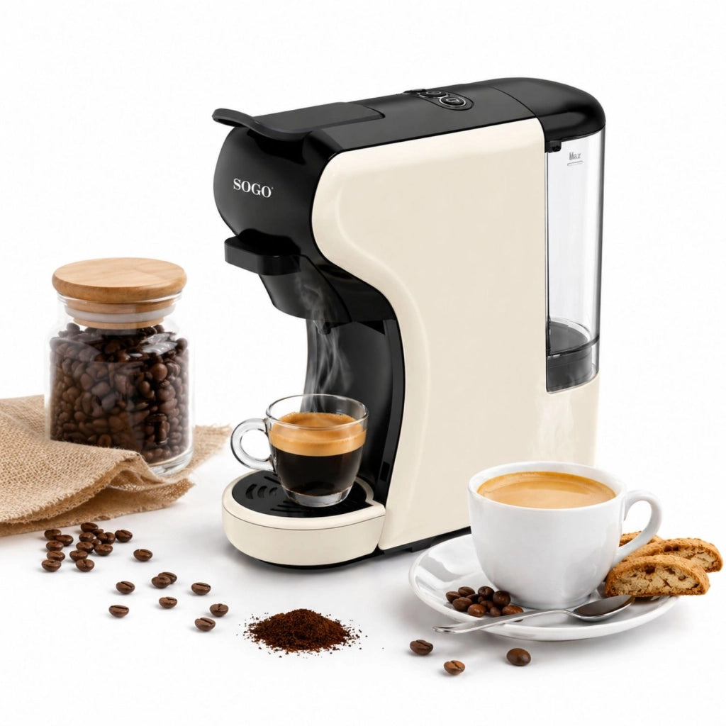 Macchina caffè multi capsula 4 in 1 19 bar, per capsule e caffè macinato con serbatoio 0,6L e spegnimento automatico - Sogo