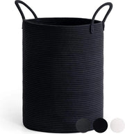 Wascioletto a rete grande, con maniglia, per bambini, con corda, cesto di cotone, cesto per asciugamani per bagno, 38 x 50 cm, nero