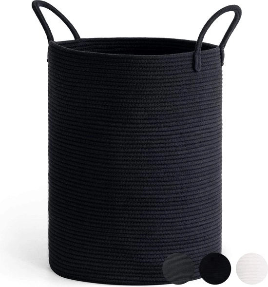 Wascioletto a rete grande, con maniglia, per bambini, con corda, cesto di cotone, cesto per asciugamani per bagno, 38 x 50 cm, nero