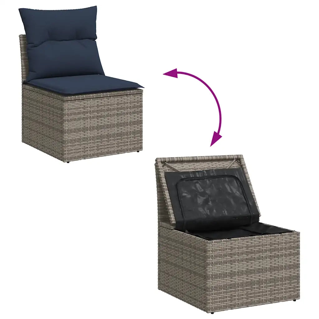 Set Divani da Giardino 11 pz con Cuscini in Polyrattan Grigio 3256054