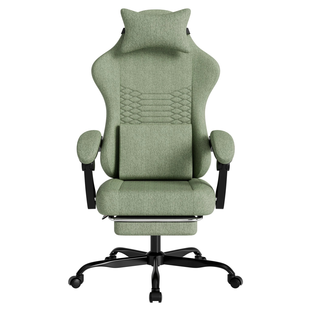 Sedia Gaming Ergonomica ¨C MINIMAL ¨C Tessuto, Verde, con Poggiatesta e Poggiapiedi