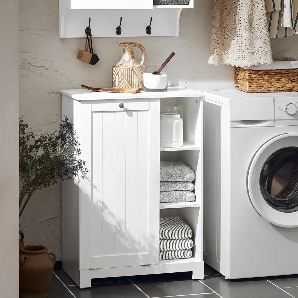 Mobile Porta Biancheria Per Bagno Con Cesto Armadietto Da Bagno Con Portabiancheria Bianco 60x37x86cm BZR105-W SoBuy