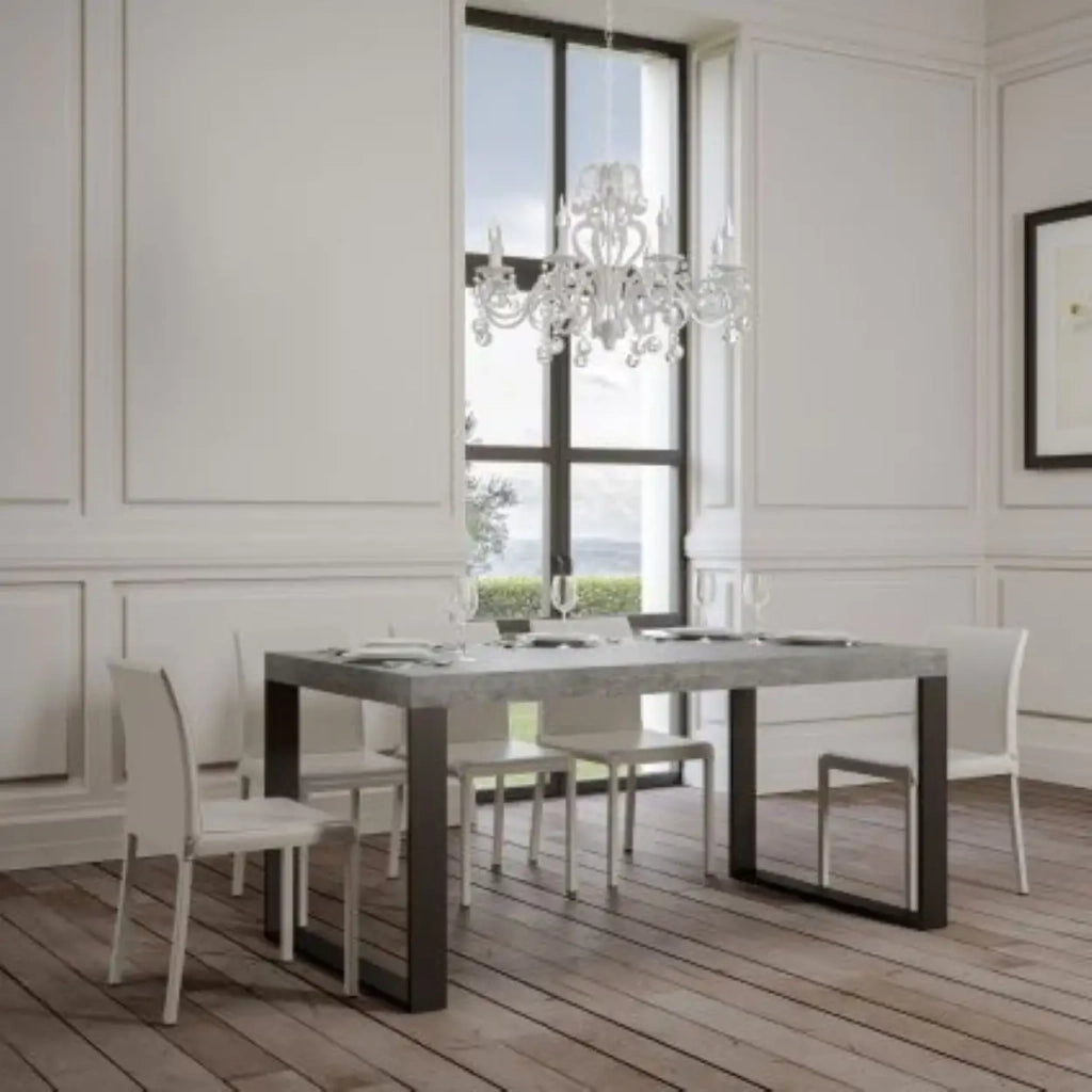 Tavolo allungabile 130/390x90 cm Tecno Premium colore cemento gambe antracite