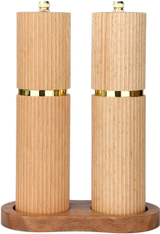 Set di macinacipolle in legno, macinacipolle risciacquabili, grado di macinatura regolabile, macinacipolle, dispersori di sale e pepe in legno, inclusa tavola di servizio in legno