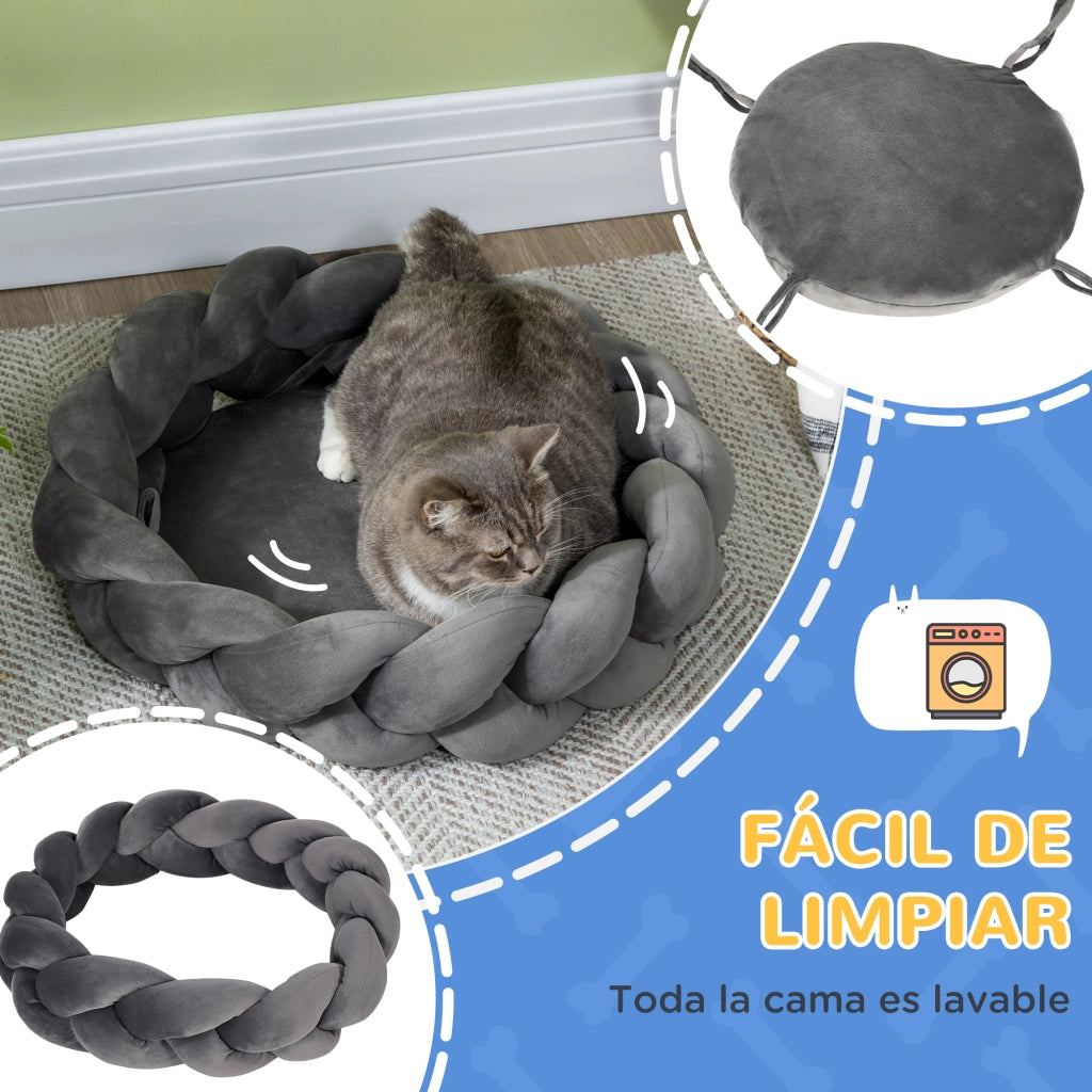 Letto per Cane Piccolo Lavabile con Cuscino e Corda in Cotone ¨C zephmum ¨C Grigio 55x55x14 cm