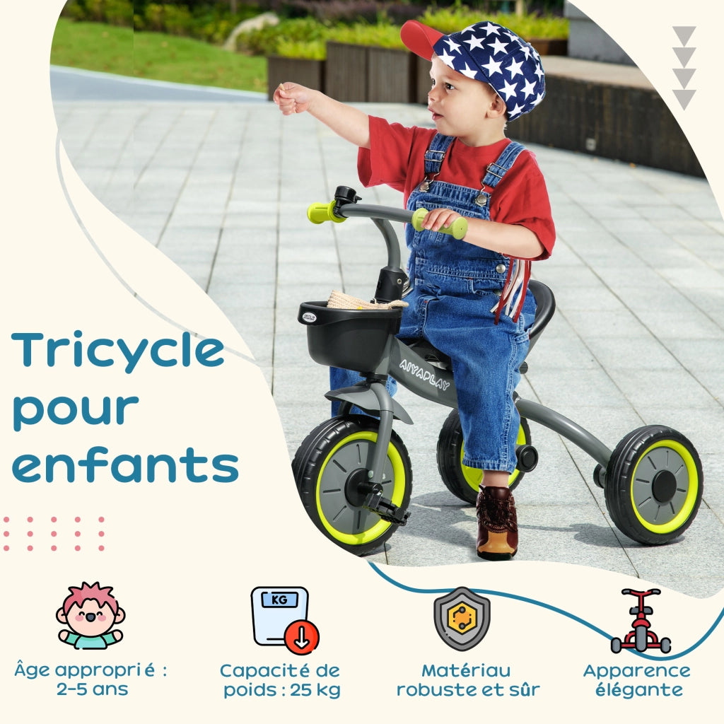 Triciclo con campanello e cestino sellino regolabile con schienale ¨C Xylo ¨C nero 2-5 anni