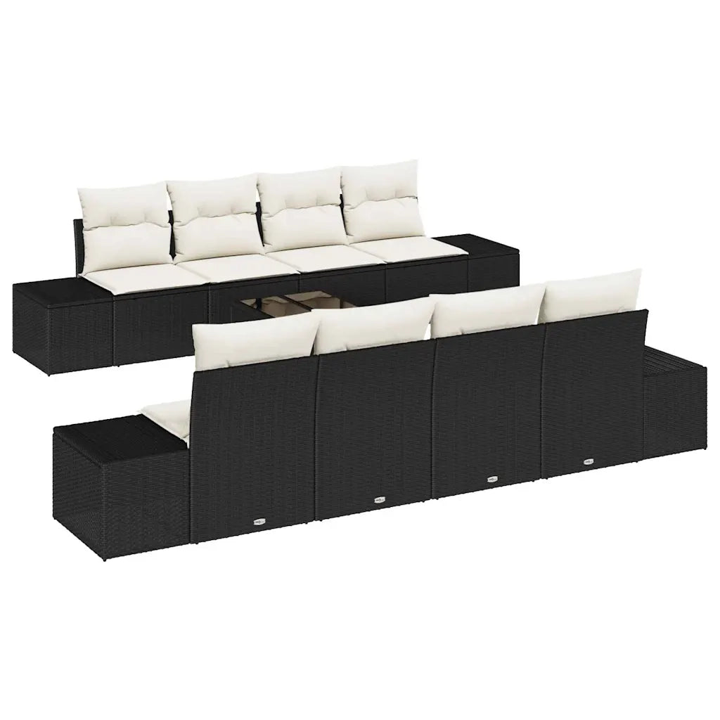 Set Divano da Giardino 8 pcs Nero e Crema polyrattan