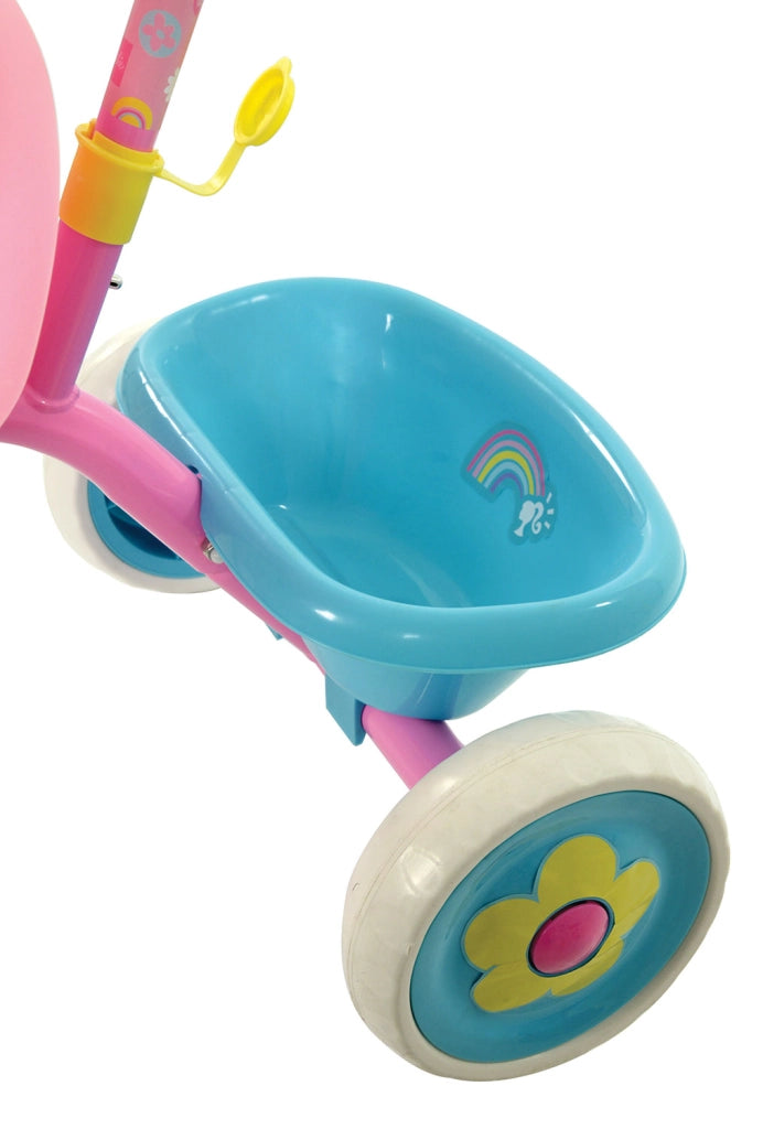 Triciclo a Pedali Primi Passi per Bambini con Maniglione Genitoriale Rimovibile e Vano Contenitore Barbie Rosa