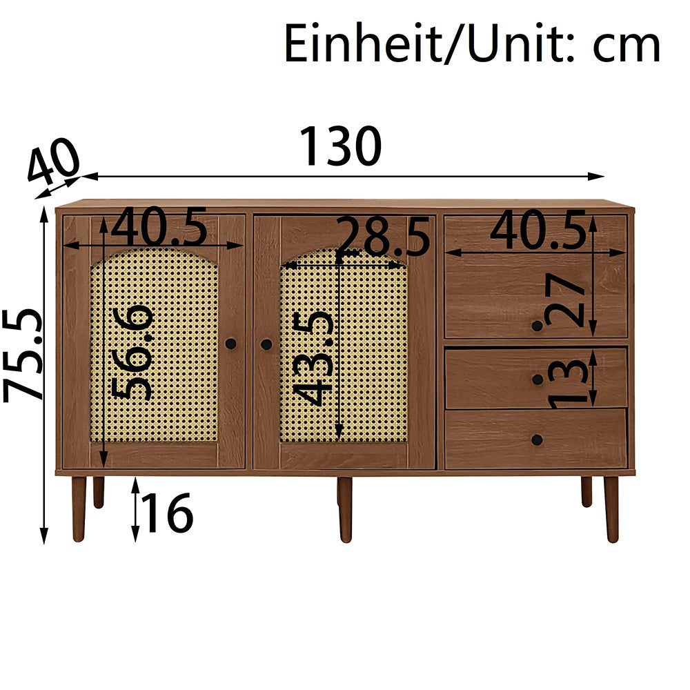 Buffet Rustico - Xylo - 130??75.5??40 cm - Porte in Ratan?? con Chiusura Magnetica