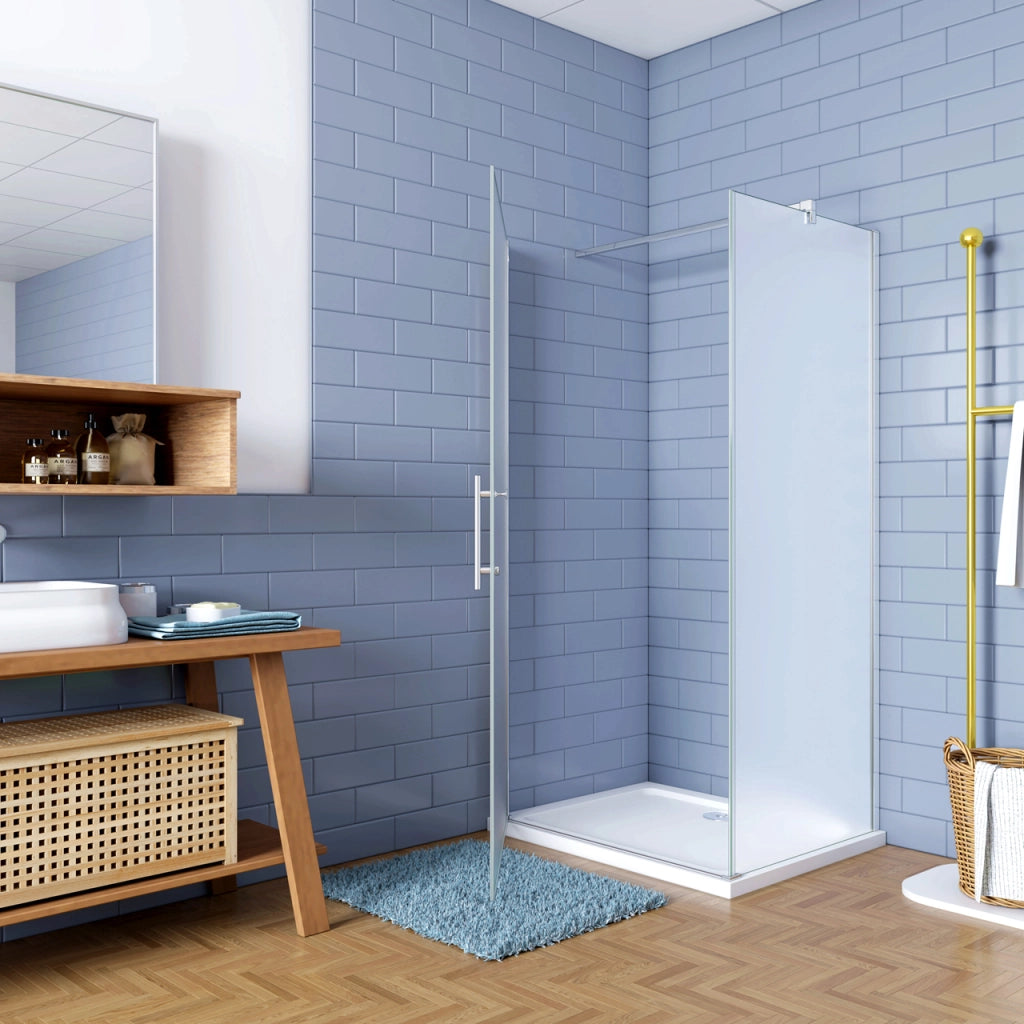 195cm Box Doccia Angolare Irreversibile Porta Battente con Lato Fisso 90x90cm Vetro Satinato 6mm Anticalcare Barra 90 cm